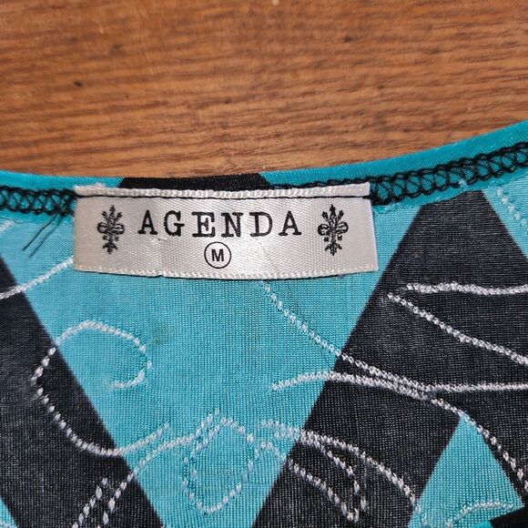 Agenda Women’s Chevron Jacquard 3/4 Sleeve Top M | Multicolor Stretch Knit - Picture 3 of 7